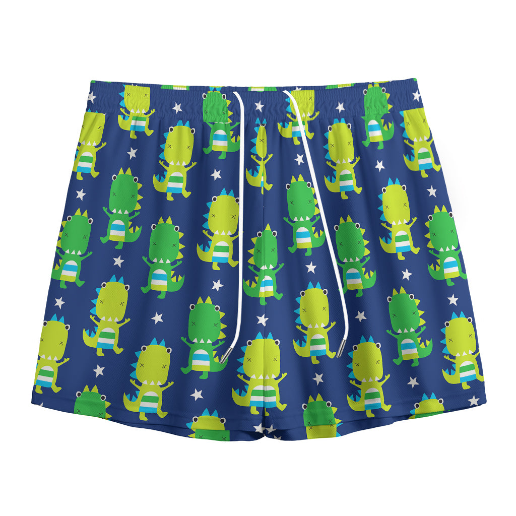 Cute Dino T-Rex Pattern Print Mesh Shorts