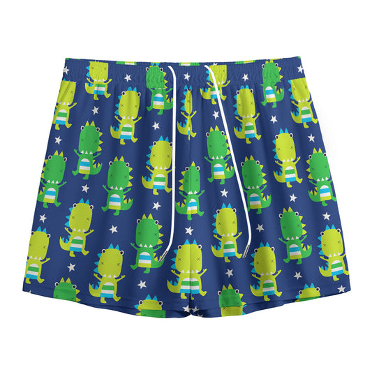 Cute Dino T-Rex Pattern Print Mesh Shorts
