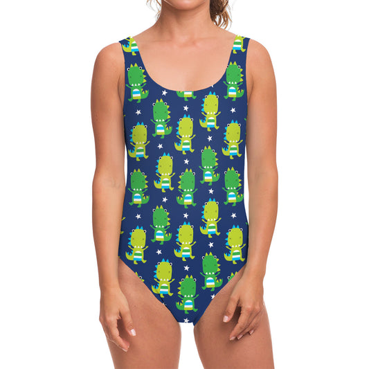 Cute Dino T-Rex Pattern Print One Piece Swimsuit