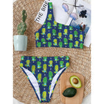Cute Dino T-Rex Pattern Print One Shoulder Bikini Top