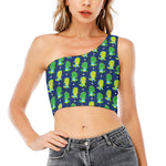 Cute Dino T-Rex Pattern Print One Shoulder Crop Top