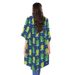 Cute Dino T-Rex Pattern Print Open Front Beach Cover Up