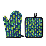 Cute Dino T-Rex Pattern Print Oven Mitt And Pot Holder Set
