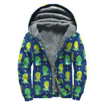 Cute Dino T-Rex Pattern Print Sherpa Lined Zip Up Hoodie