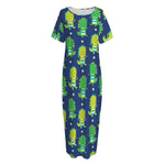 Cute Dino T-Rex Pattern Print Short Sleeve Long Nightdress