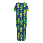 Cute Dino T-Rex Pattern Print Short Sleeve Long Nightdress
