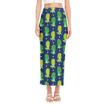 Cute Dino T-Rex Pattern Print Side Slit Maxi Skirt