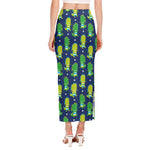 Cute Dino T-Rex Pattern Print Side Slit Maxi Skirt