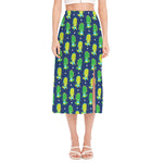 Cute Dino T-Rex Pattern Print Side Slit Midi Skirt