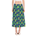 Cute Dino T-Rex Pattern Print Side Slit Midi Skirt