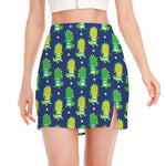 Cute Dino T-Rex Pattern Print Side Slit Mini Skirt