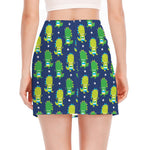 Cute Dino T-Rex Pattern Print Side Slit Mini Skirt
