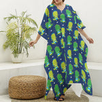Cute Dino T-Rex Pattern Print Silk V-Neck Kaftan Dress
