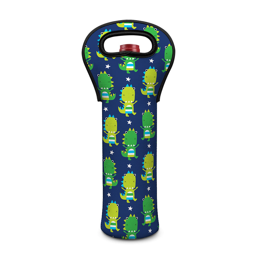 Cute Dino T-Rex Pattern Print Single Neoprene Wine Tote