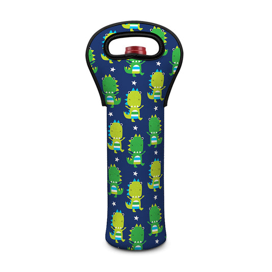 Cute Dino T-Rex Pattern Print Single Neoprene Wine Tote