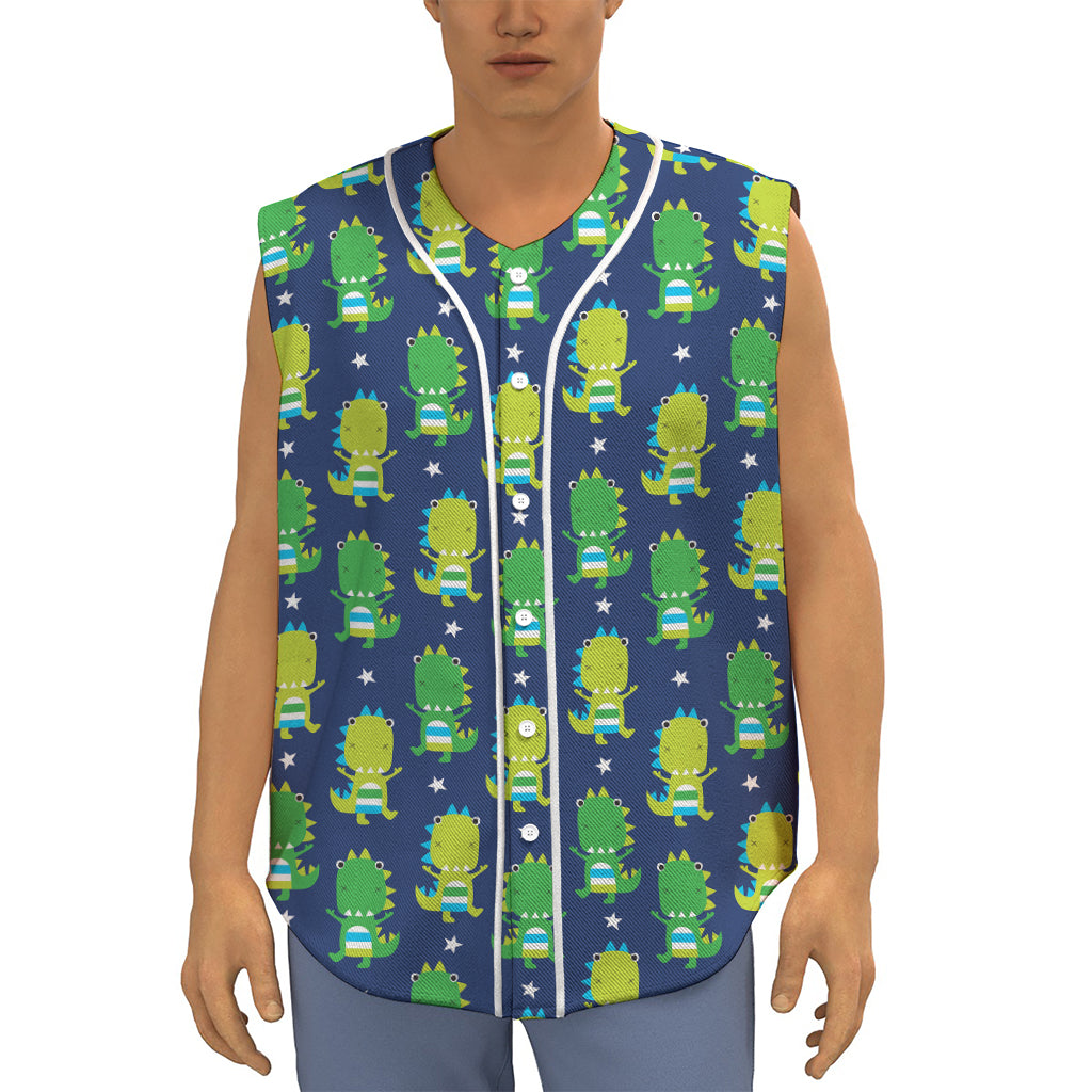 Cute Dino T-Rex Pattern Print Sleeveless Baseball Jersey