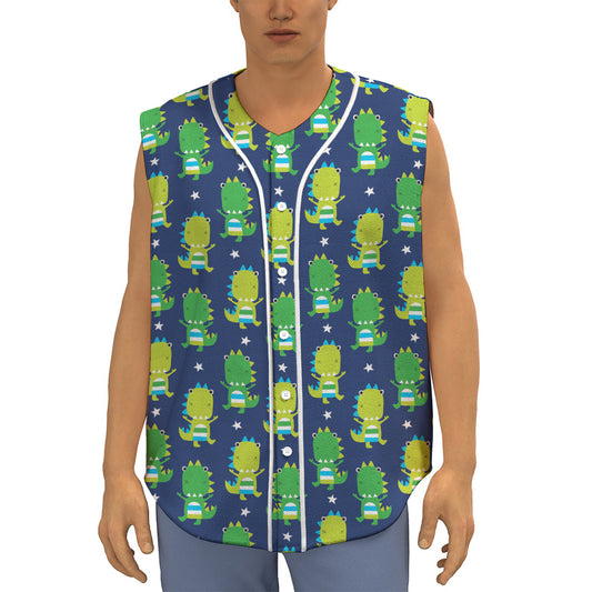 Cute Dino T-Rex Pattern Print Sleeveless Baseball Jersey