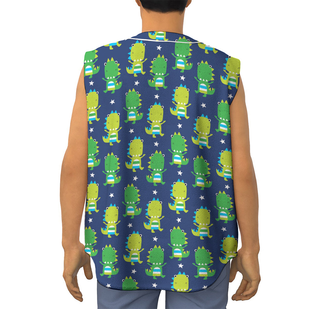 Cute Dino T-Rex Pattern Print Sleeveless Baseball Jersey