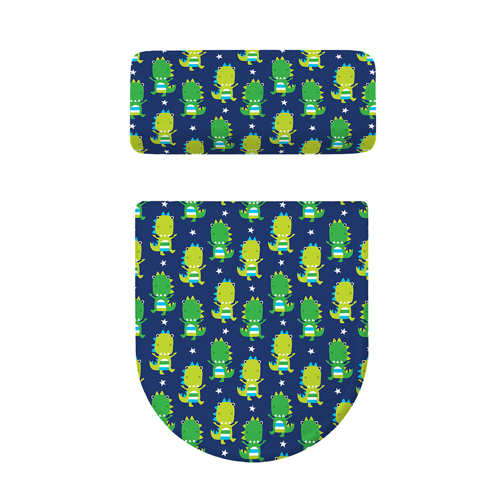Cute Dino T-Rex Pattern Print Toilet Lid And Tank Cover Set
