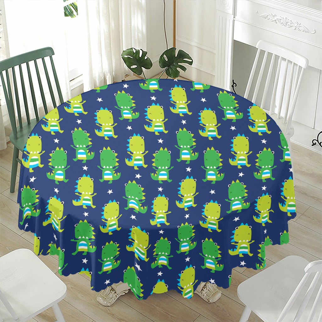Cute Dino T-Rex Pattern Print Waterproof Round Tablecloth