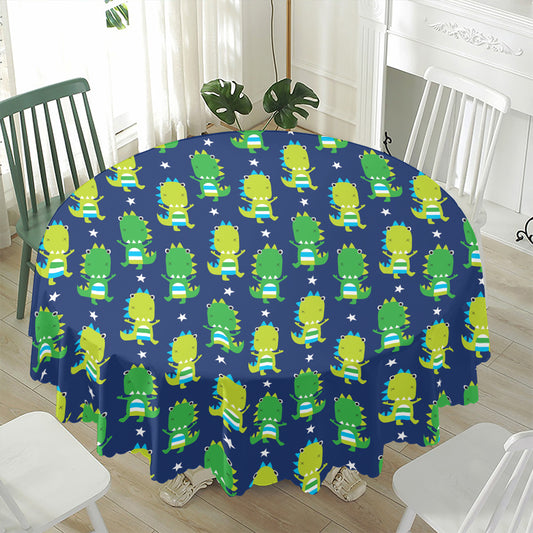 Cute Dino T-Rex Pattern Print Waterproof Round Tablecloth