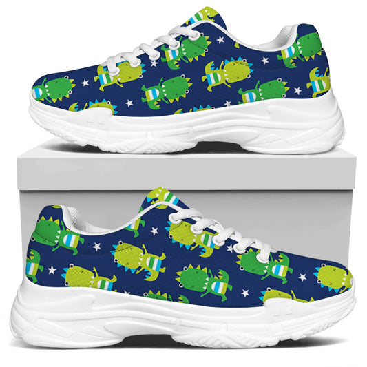 Cute Dino T-Rex Pattern Print White Chunky Shoes