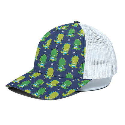 Cute Dino T-Rex Pattern Print White Mesh Trucker Cap