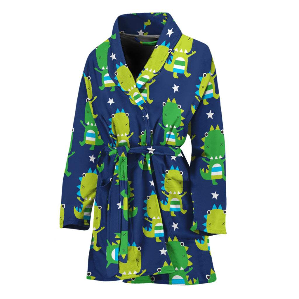 Cute Dino T-Rex Pattern Print Women's Bathrobe