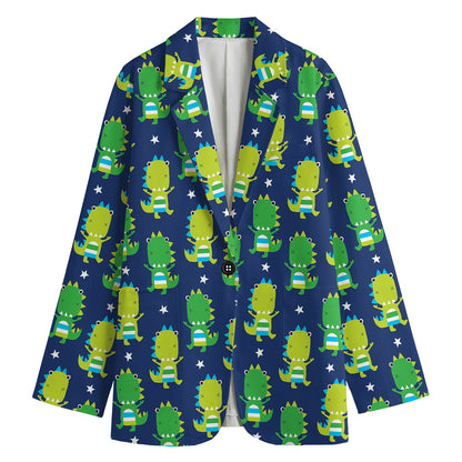 Cute Dino T-Rex Pattern Print Women's Cotton Blazer