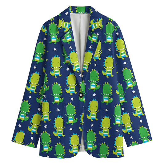Cute Dino T-Rex Pattern Print Women's Cotton Blazer