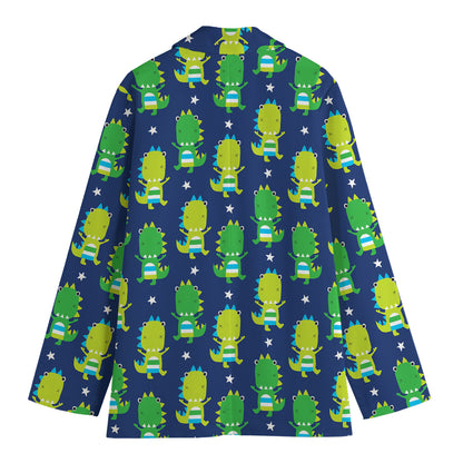 Cute Dino T-Rex Pattern Print Women's Cotton Blazer