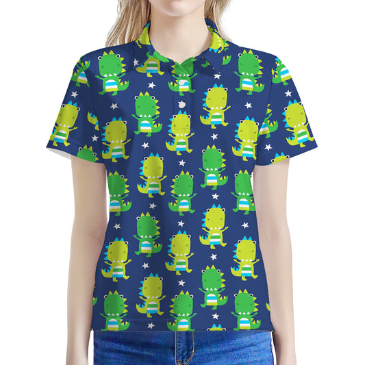 Cute Dino T-Rex Pattern Print Women's Polo Shirt
