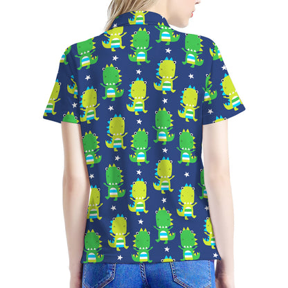 Cute Dino T-Rex Pattern Print Women's Polo Shirt