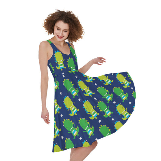 Cute Dino T-Rex Pattern Print Women's Sleeveless Dress