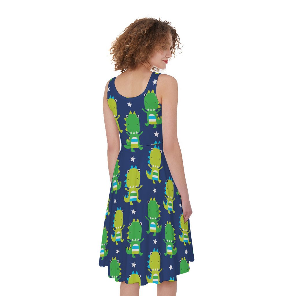 Cute Dino T-Rex Pattern Print Women's Sleeveless Dress