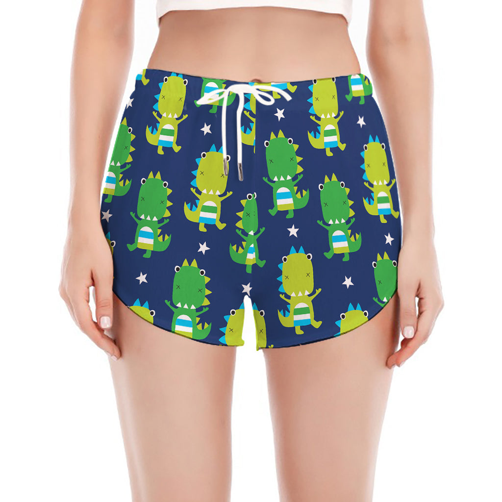 Cute Dino T-Rex Pattern Print Women's Split Running Shorts