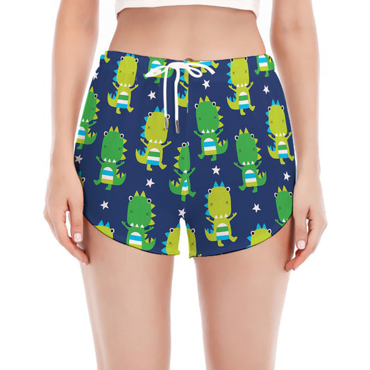 Cute Dino T-Rex Pattern Print Women's Split Running Shorts