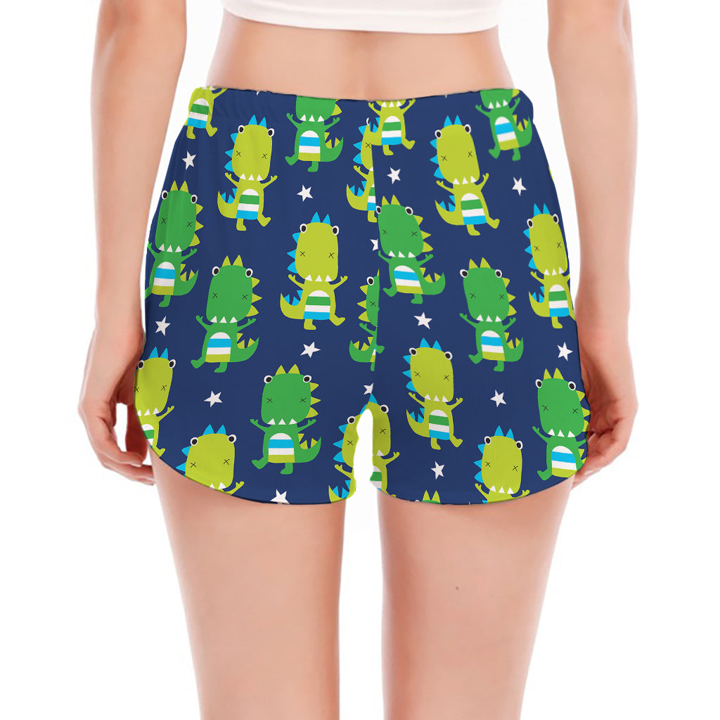 Cute Dino T-Rex Pattern Print Women's Split Running Shorts