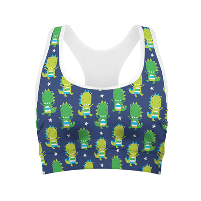 Cute Dino T-Rex Pattern Print Women's Sports Bra