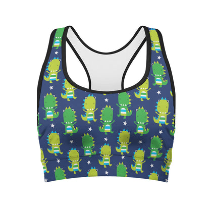 Cute Dino T-Rex Pattern Print Women's Sports Bra