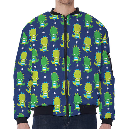 Cute Dino T-Rex Pattern Print Zip Sleeve Bomber Jacket