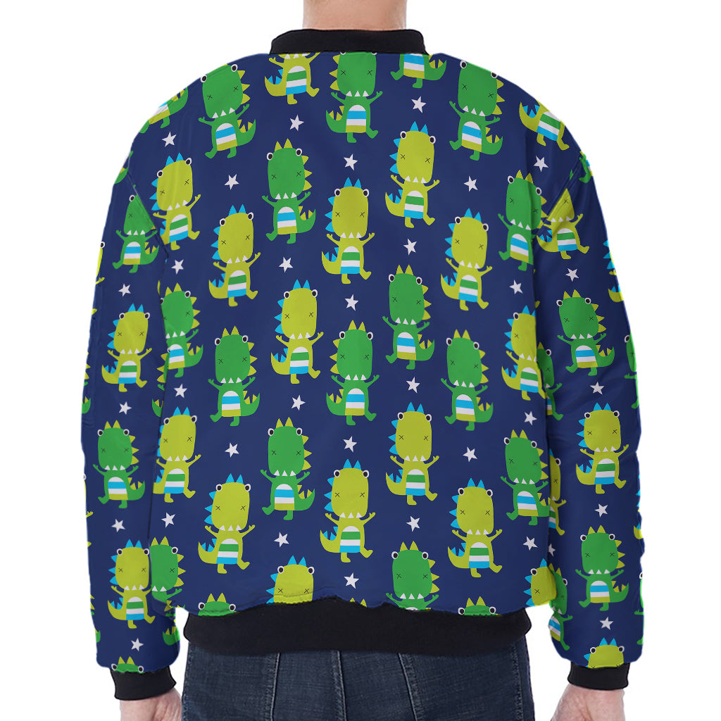 Cute Dino T-Rex Pattern Print Zip Sleeve Bomber Jacket