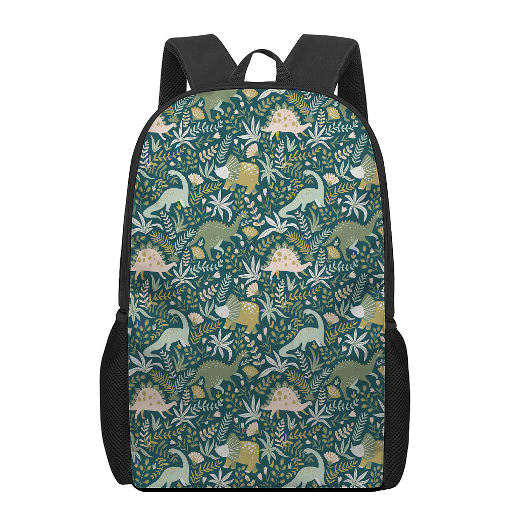 Cute Dino Tropical Leaves Pattern Print 17 Inch Backpack