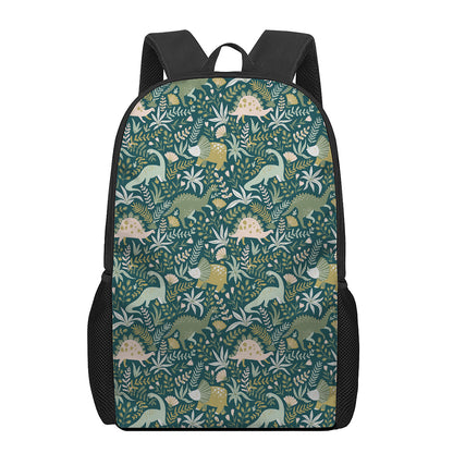 Cute Dino Tropical Leaves Pattern Print 17 Inch Backpack