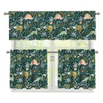 Cute Dino Tropical Leaves Pattern Print 3 Piece Kitchen Curtains