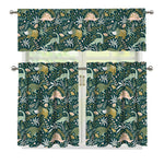 Cute Dino Tropical Leaves Pattern Print 3 Piece Kitchen Curtains