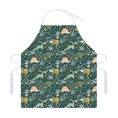 Cute Dino Tropical Leaves Pattern Print Adjustable Apron