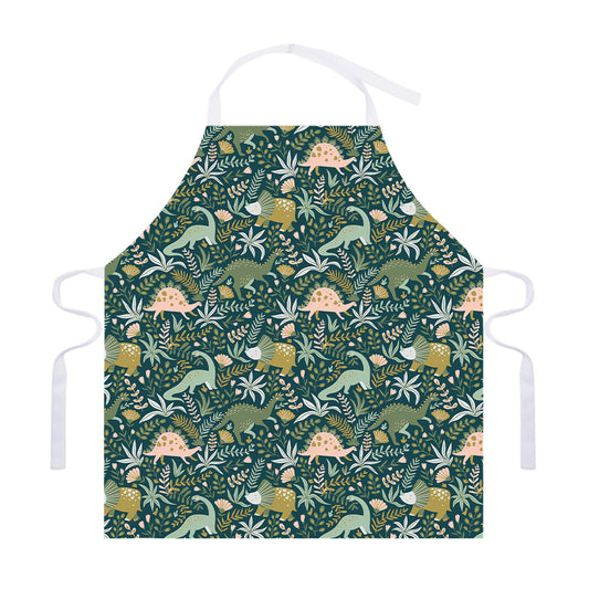 Cute Dino Tropical Leaves Pattern Print Adjustable Apron