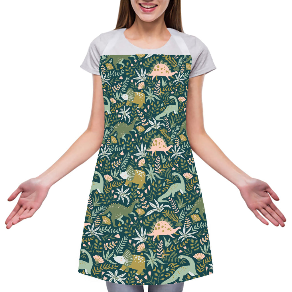 Cute Dino Tropical Leaves Pattern Print Adjustable Apron