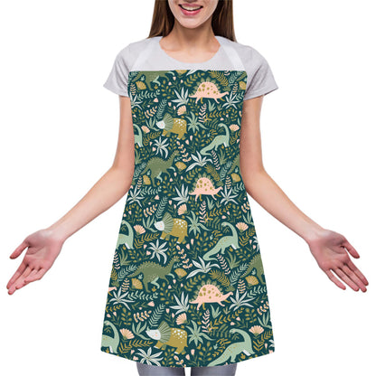 Cute Dino Tropical Leaves Pattern Print Adjustable Apron